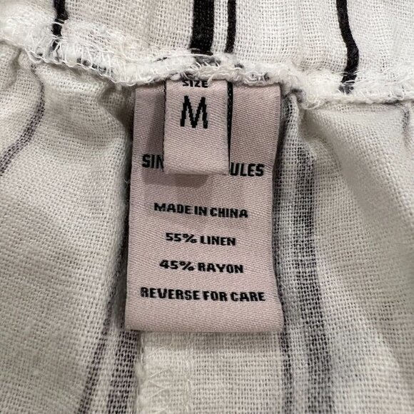 Sincerely Jules Womens M Linen Pants Paperbag Stripe Black White Open High Slits - Picture 6 of 8